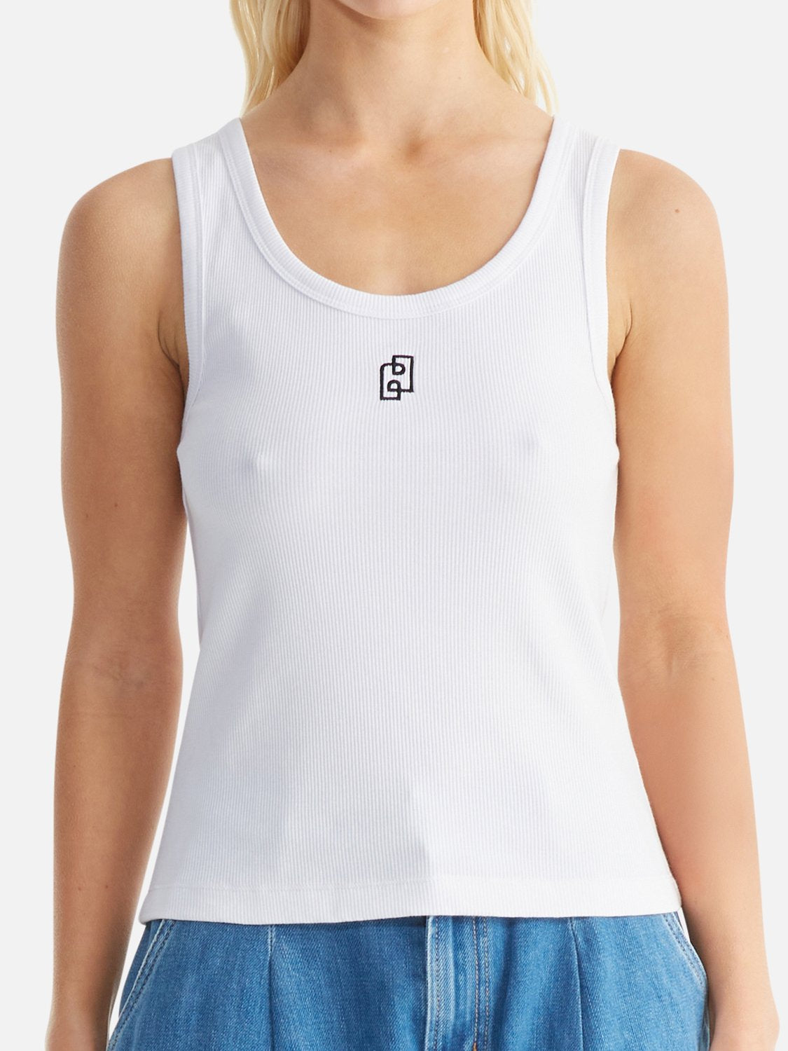 Kendall Monogram Tank - White