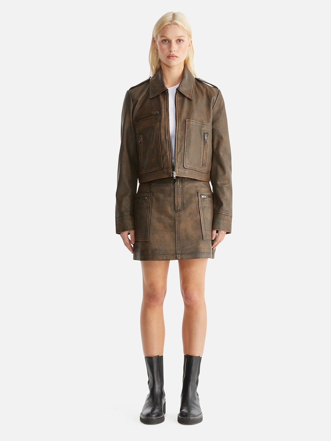 Lennie Leather Biker Jacket - Worn Brown