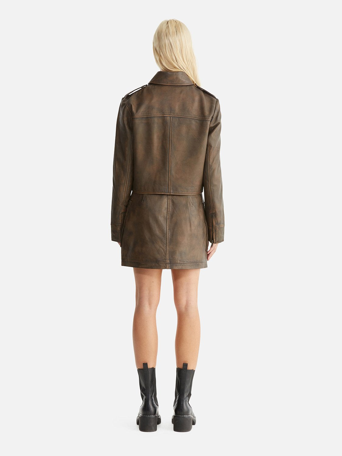 Lennie Leather Biker Jacket - Worn Brown