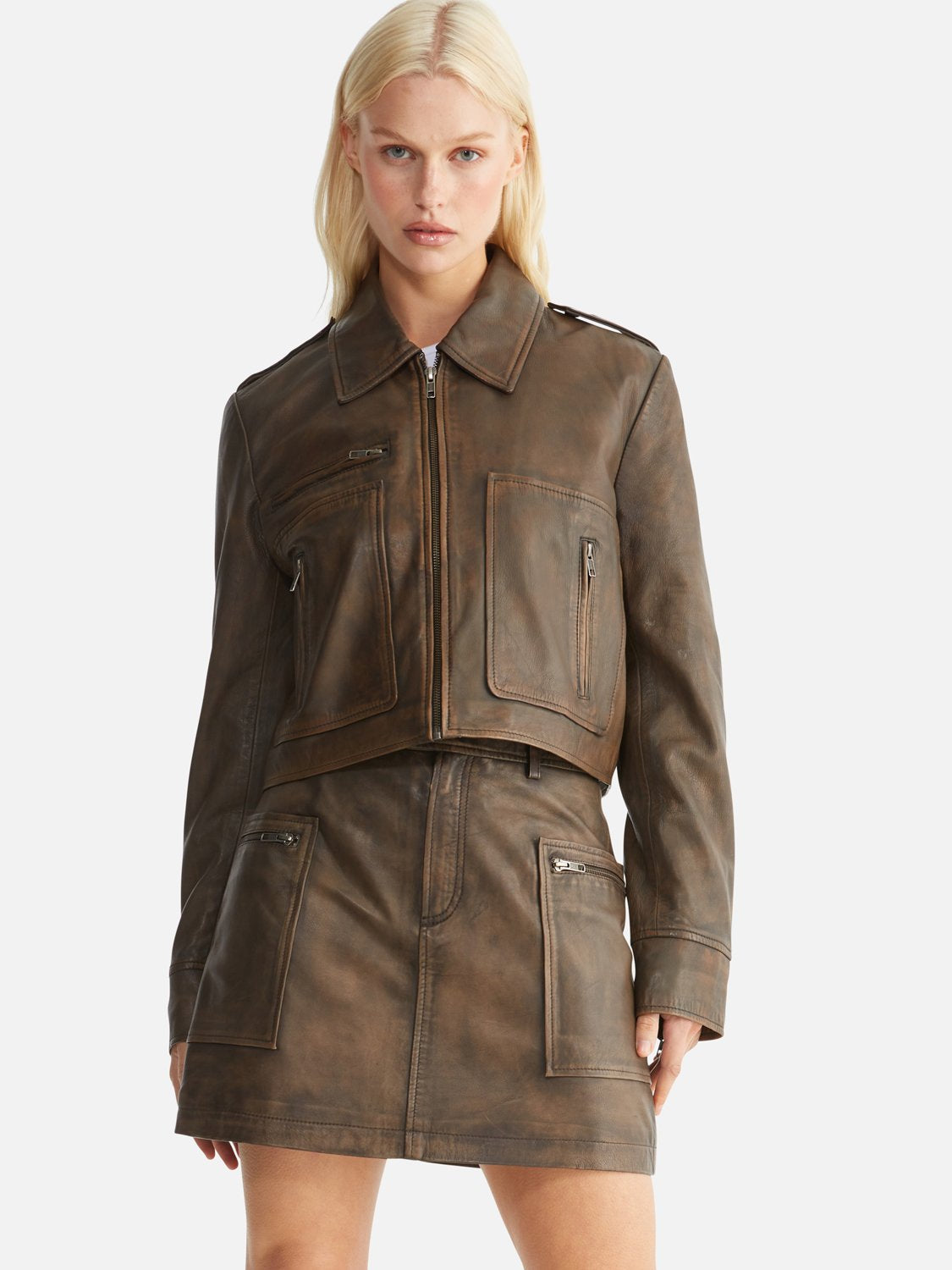 Lennie Leather Biker Jacket - Worn Brown