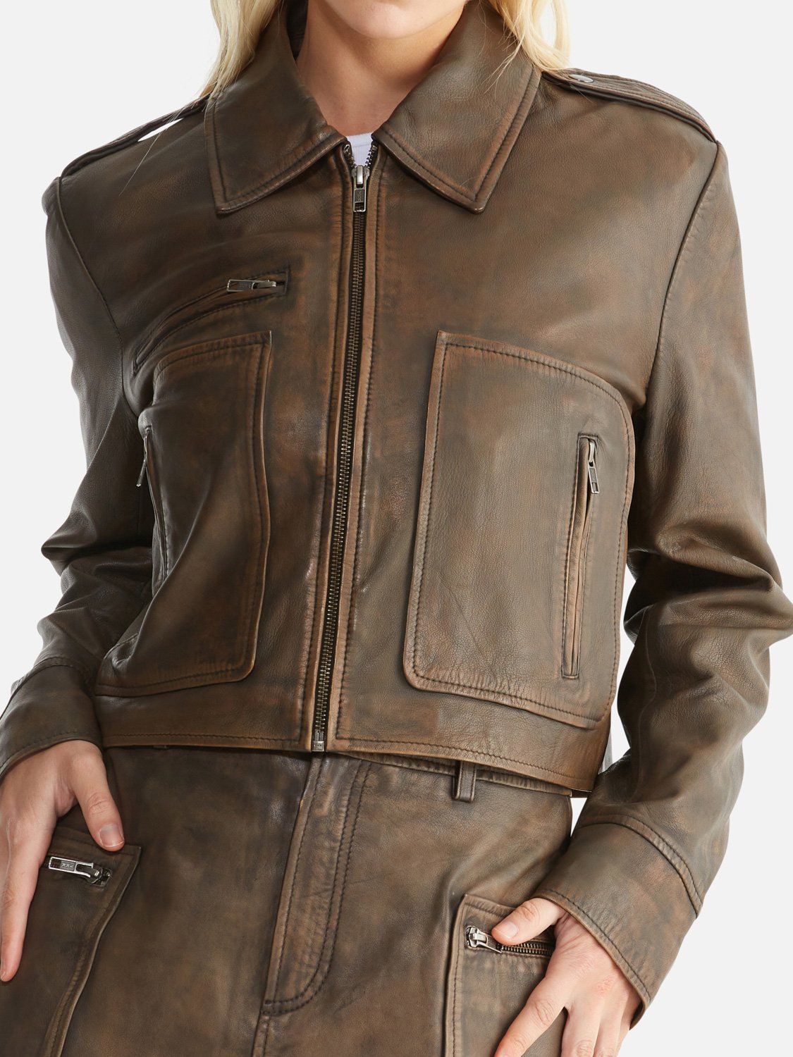 Lennie Leather Biker Jacket - Worn Brown