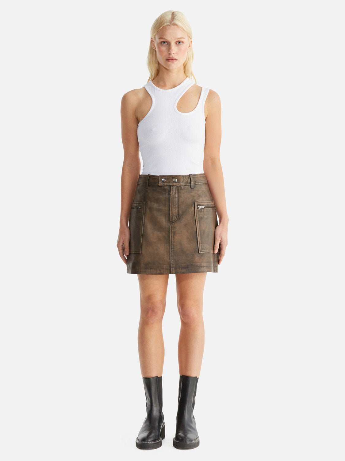 Lennie Leather Mini Skirt - Worn Brown