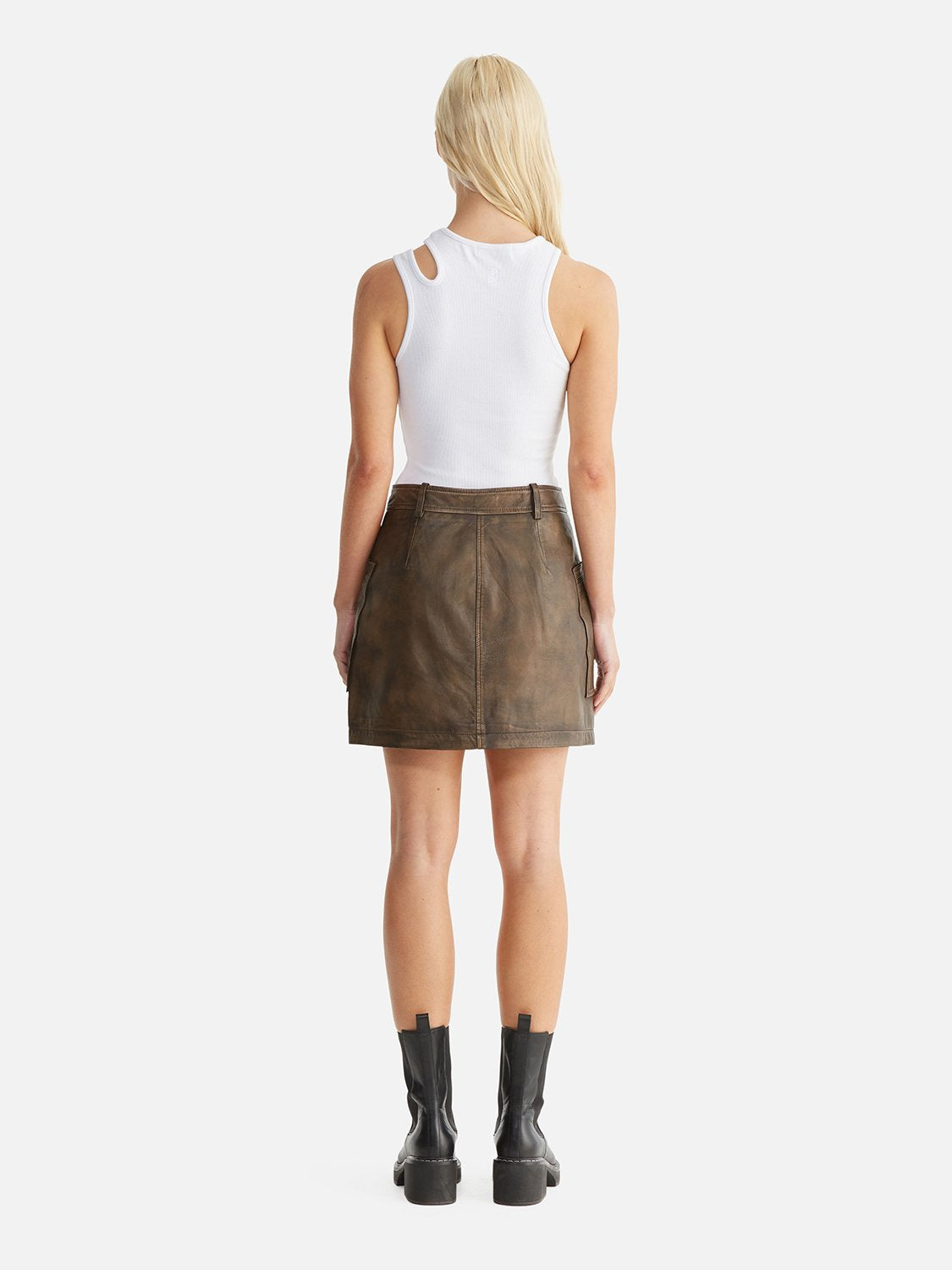 Lennie Leather Mini Skirt - Worn Brown