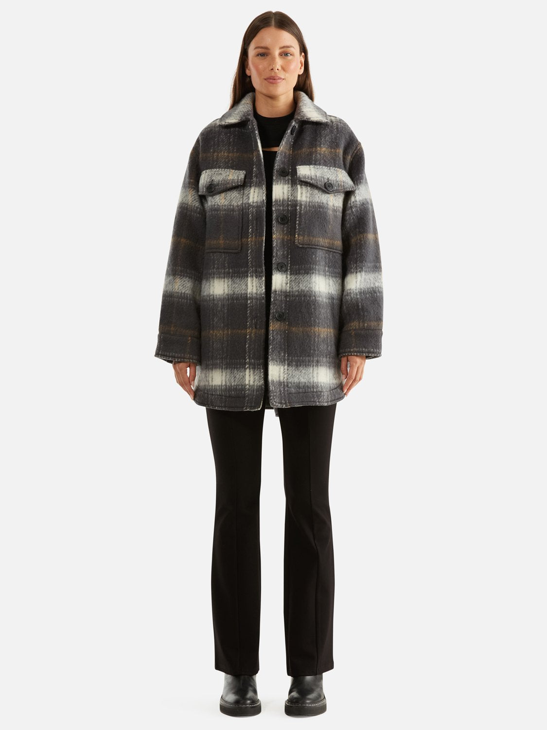 Natali Wool Shacket - Charcoal Check