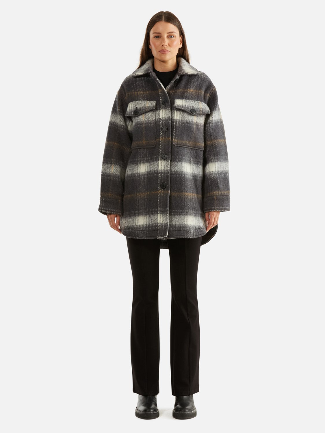 Natali Wool Shacket - Charcoal Check