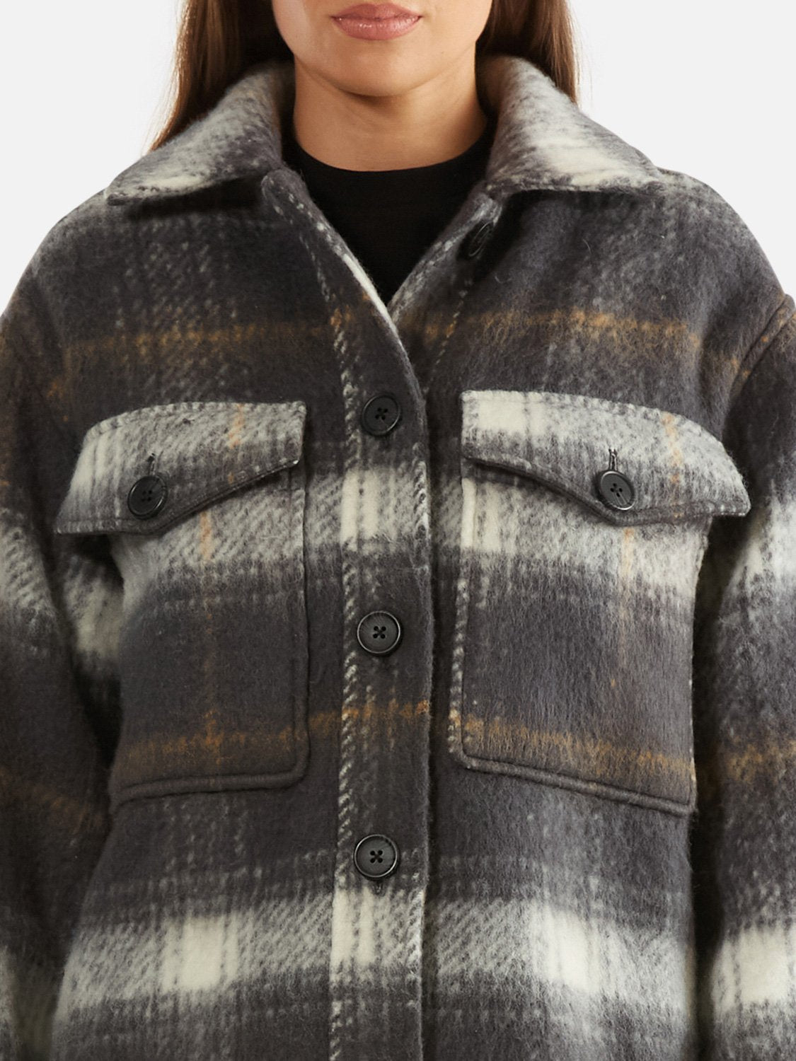 Natali Wool Shacket - Charcoal Check