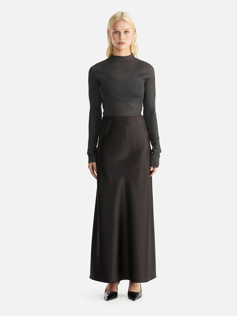 Logan Satin Maxi Skirt - Black