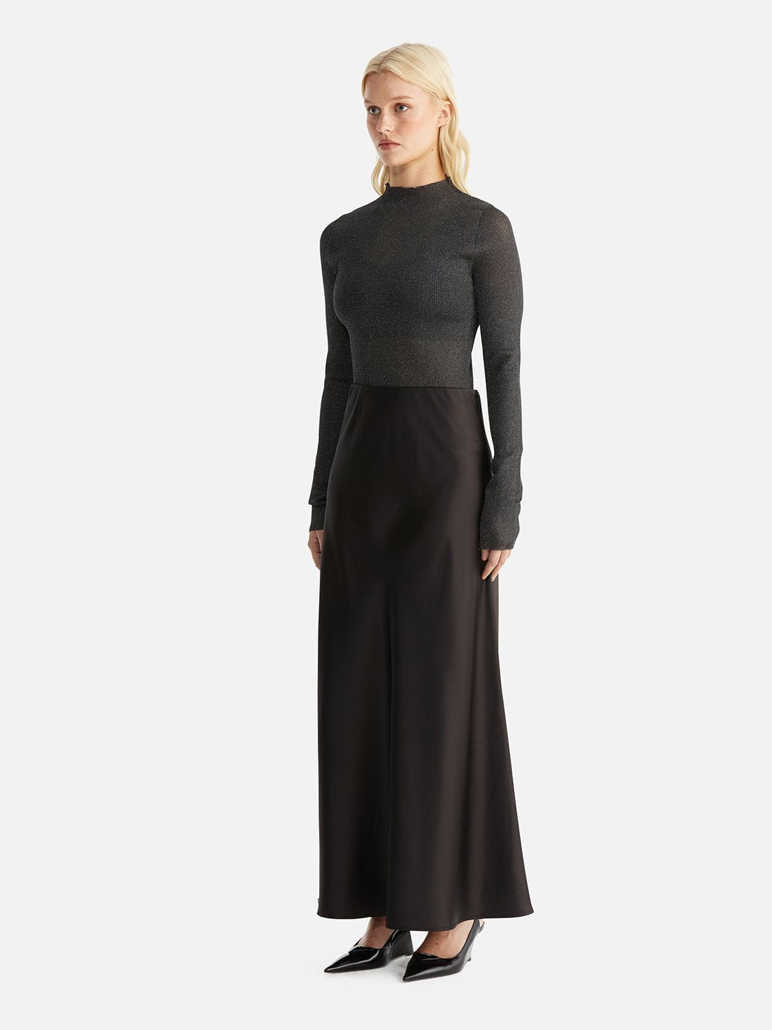 Logan Satin Maxi Skirt - Black