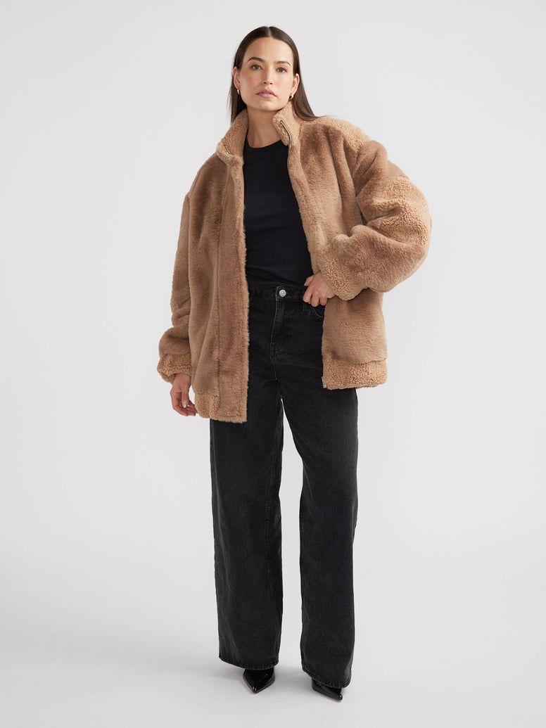 BLAKE MULTI FAUX FUR JACKET - Camel