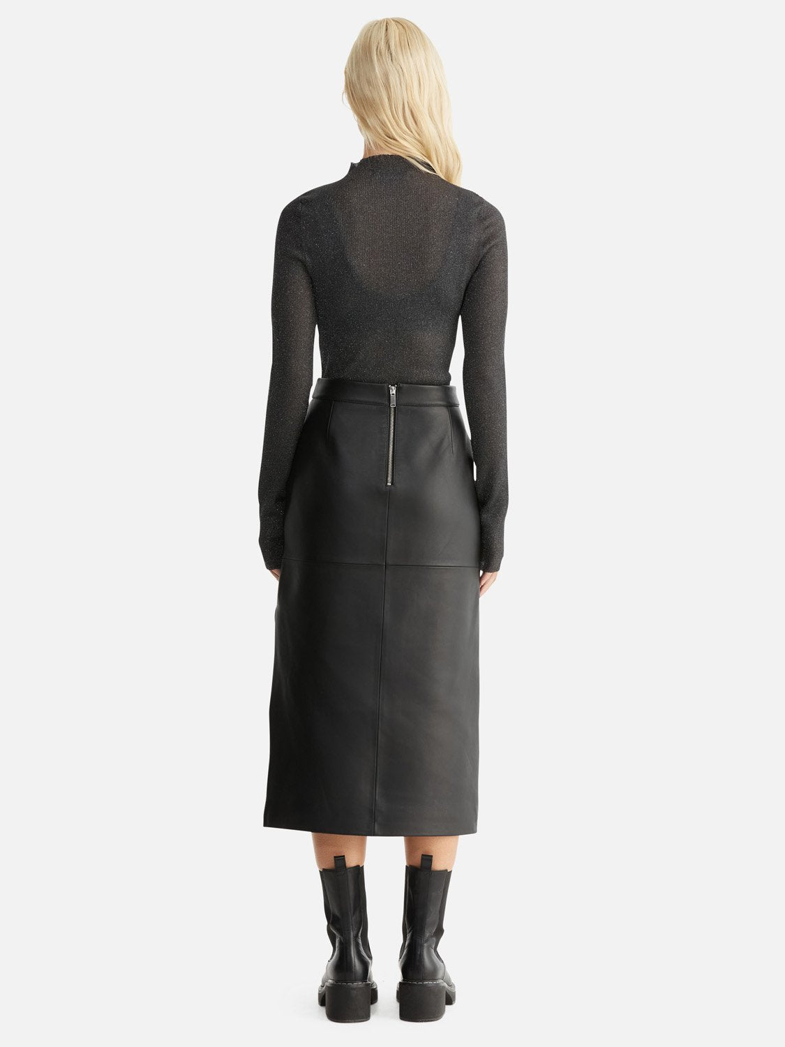 Morgan Leather Midi Skirt - Black