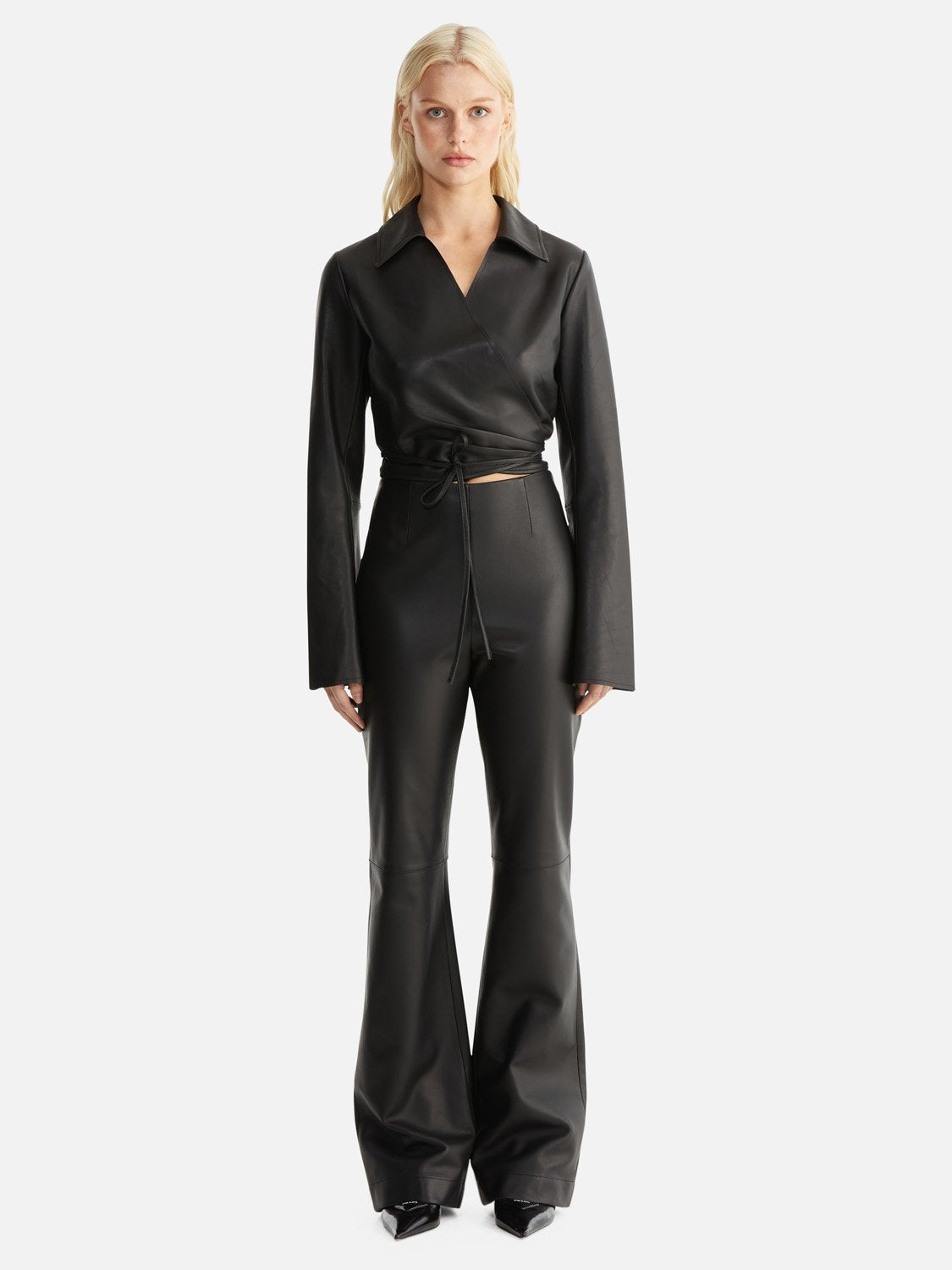 Morgan Flare Leather Pant - Black