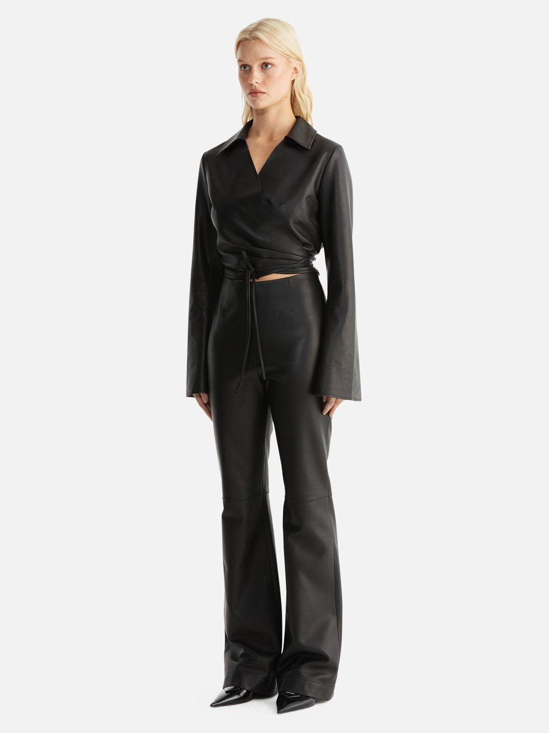 Morgan Flare Leather Pant - Black