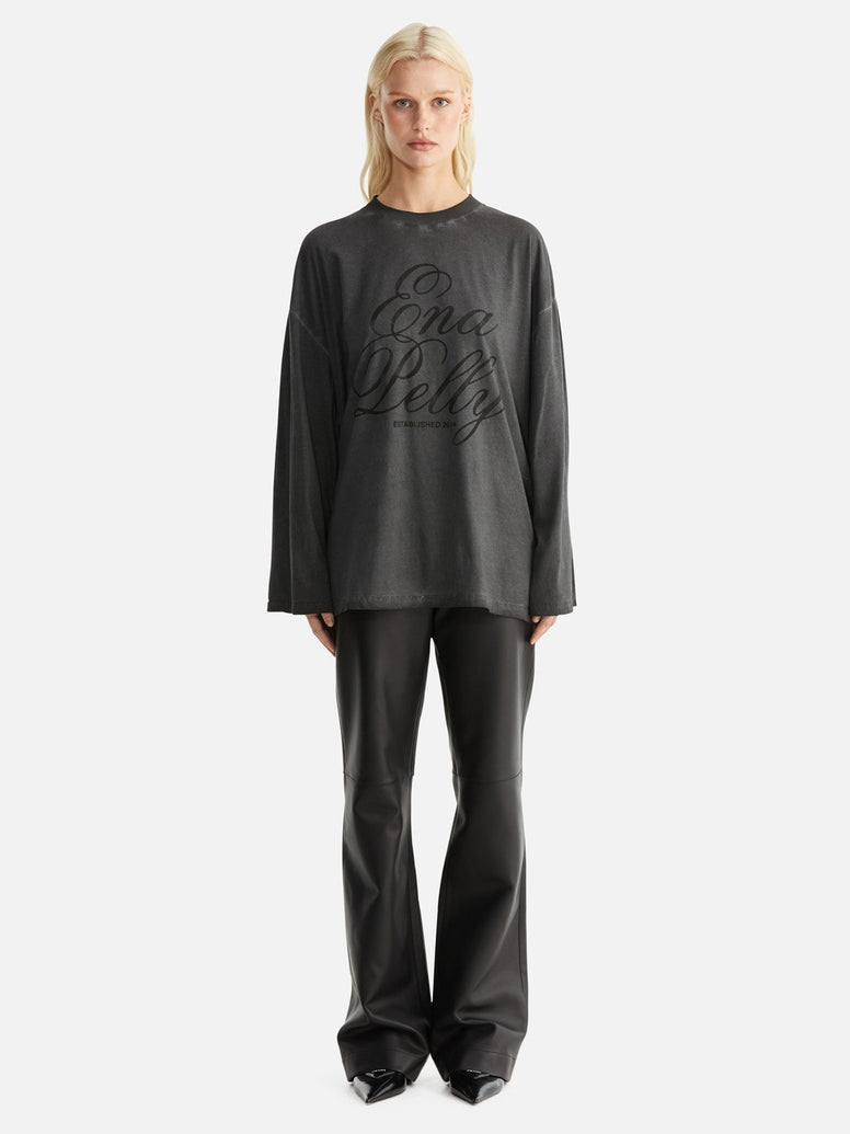 Zara Long Sleeve Tee Caligraphy - Charcoal Wash