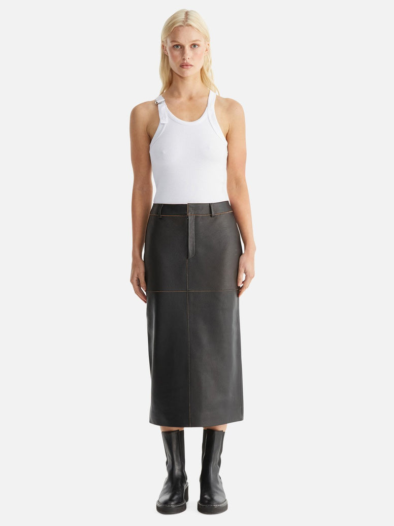 Wednesday Edged Leather Midi Skirt - Black