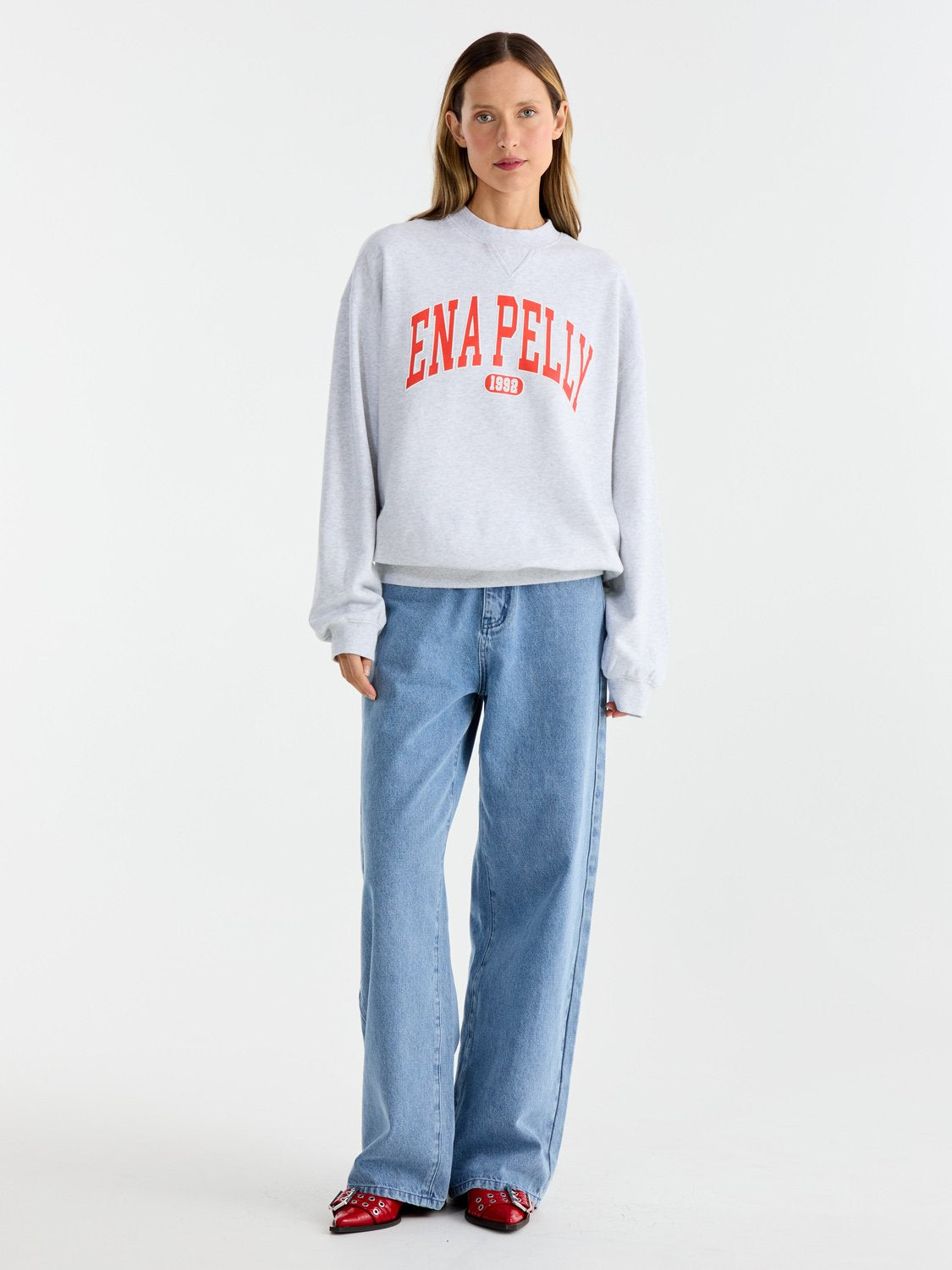 COLLEGIATE SWEATSHIRT - White Marle / Red