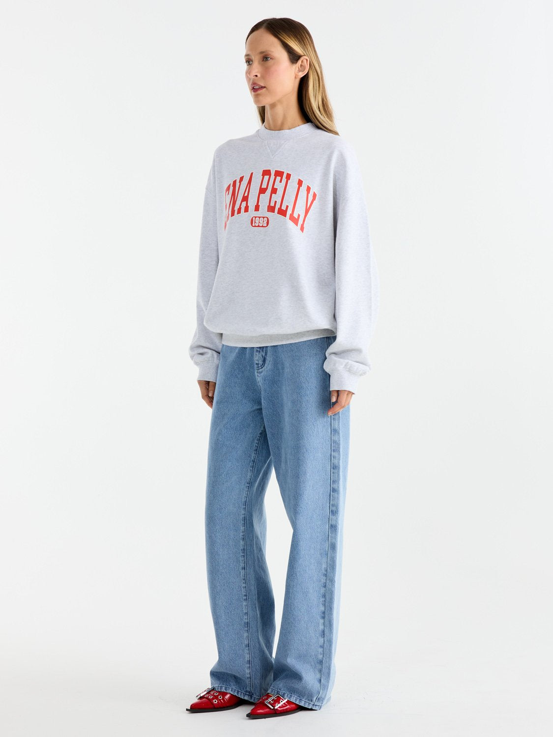 COLLEGIATE SWEATSHIRT - White Marle / Red