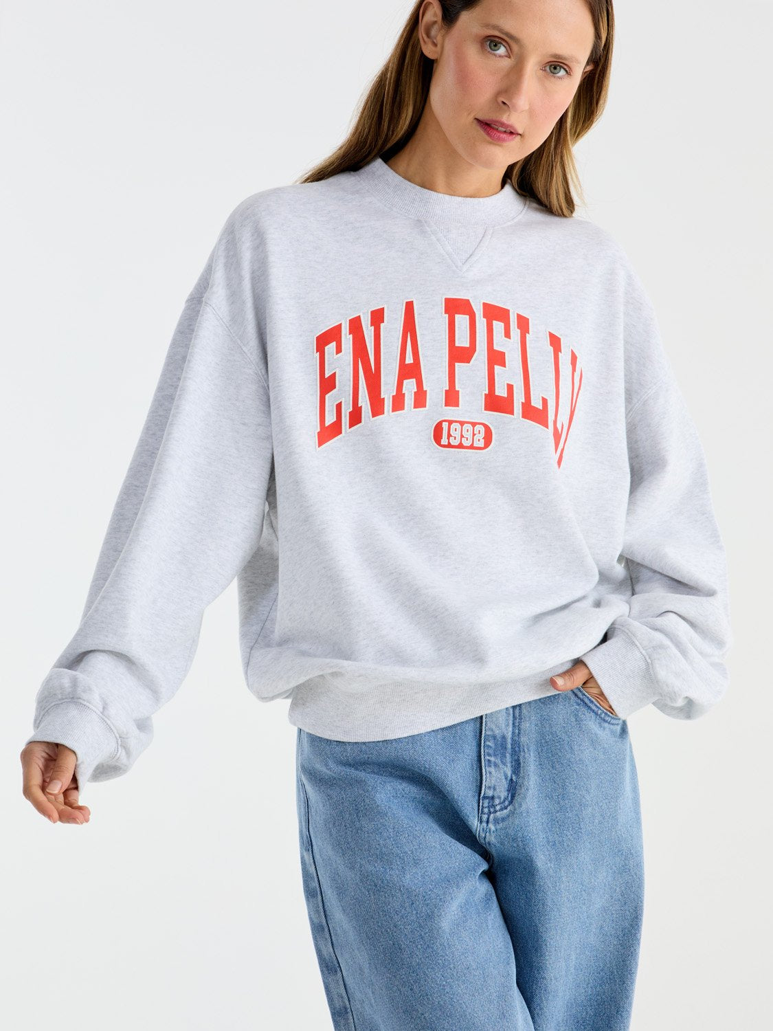 COLLEGIATE SWEATSHIRT - White Marle / Red