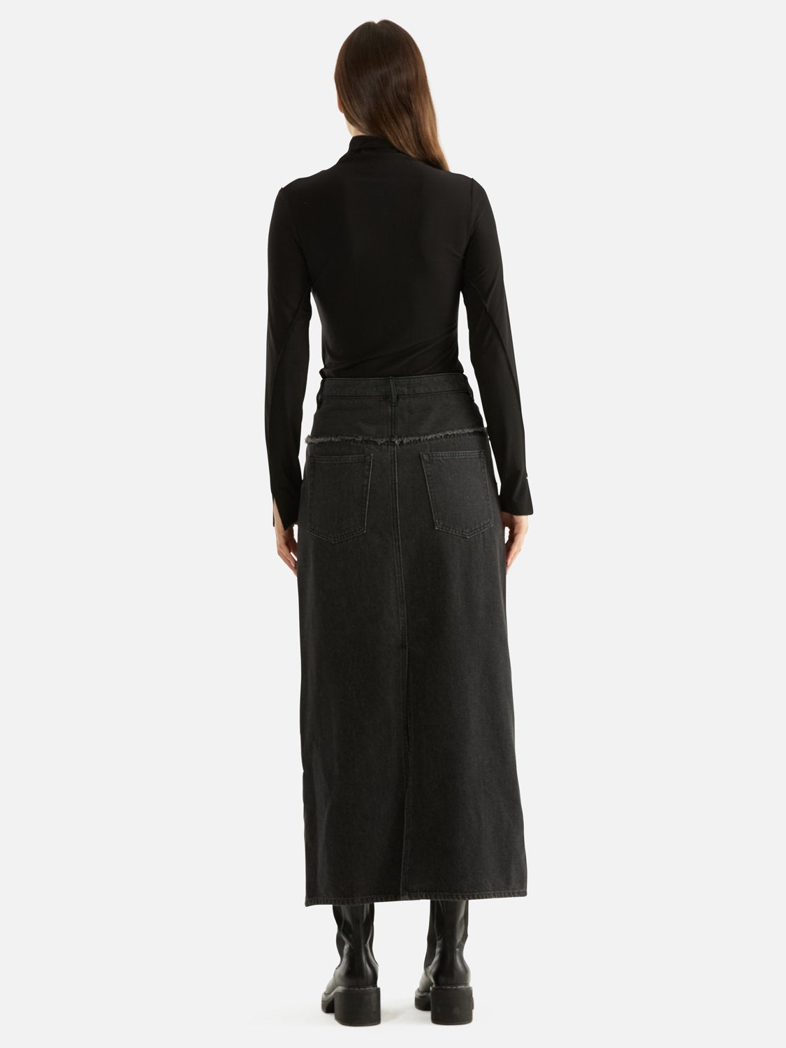 Rylie Two Tone Denim Maxi Skirt - Washed Black/ Charcoal