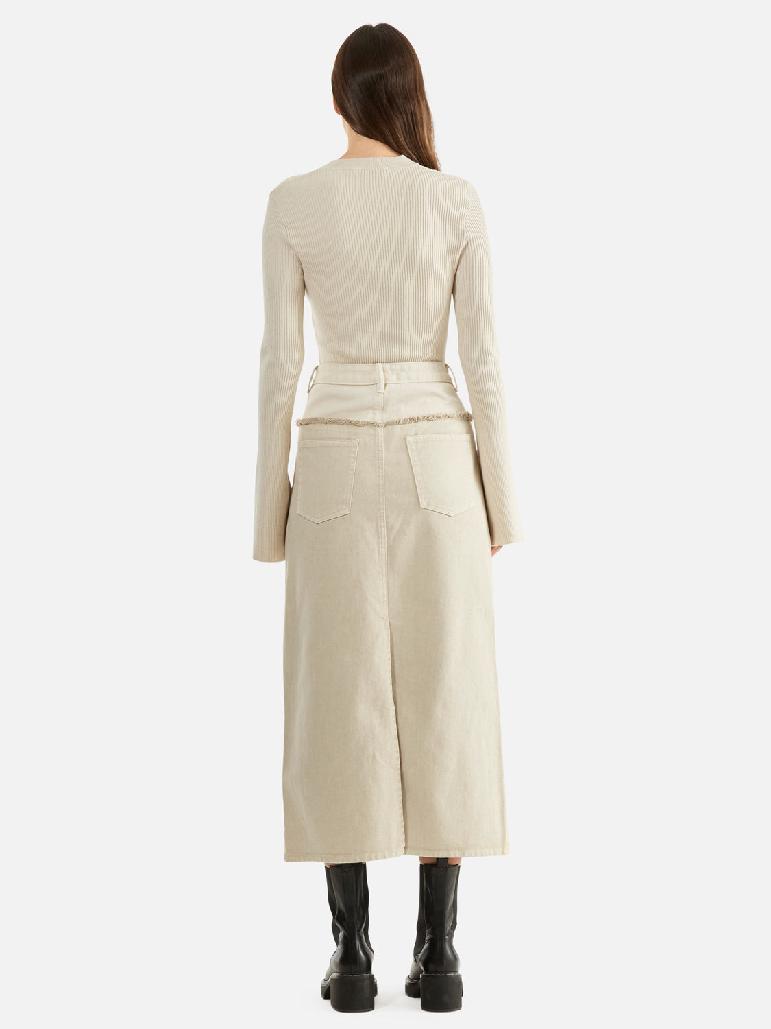 Rylie Two Tone Denim Maxi Skirt - Off White
