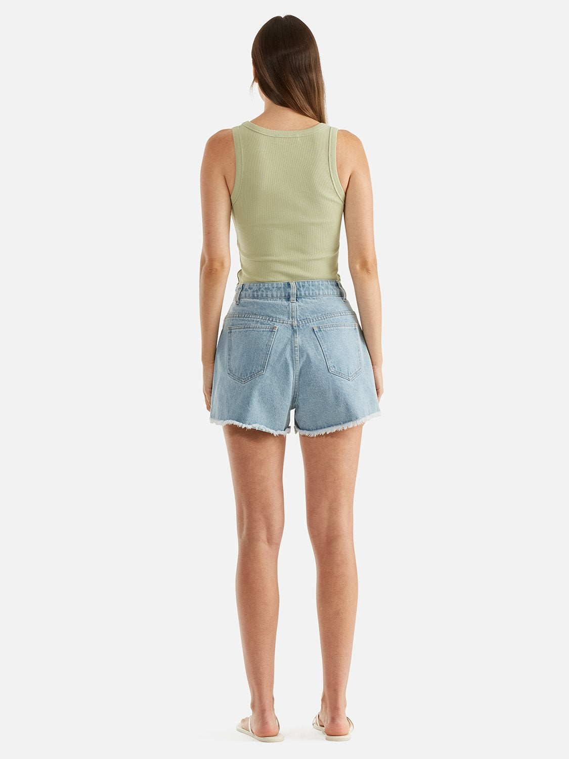 Amy Frayed Denim Short - Blue Wash