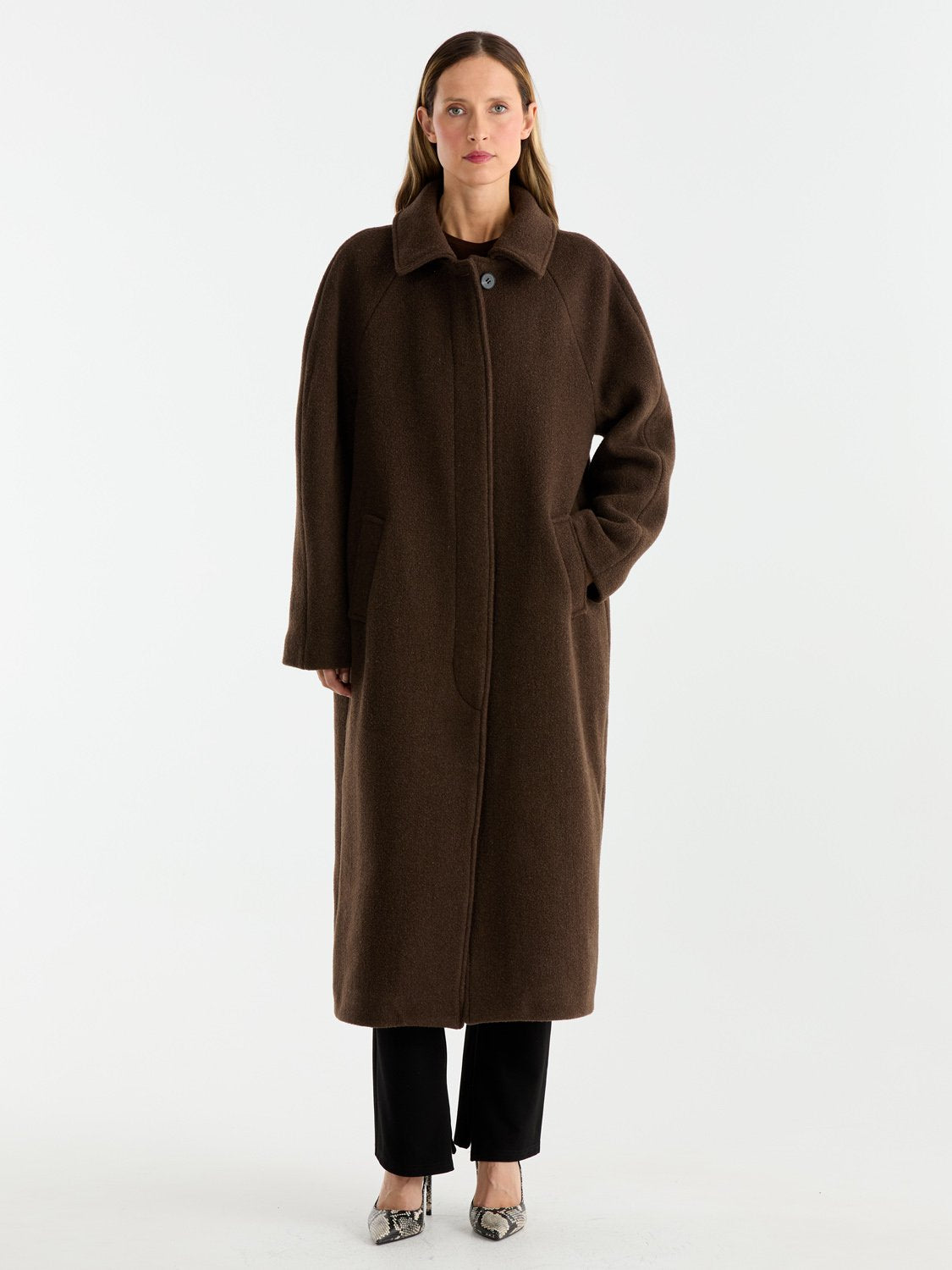 CLEO WOOL BLEND COAT - Chocolate