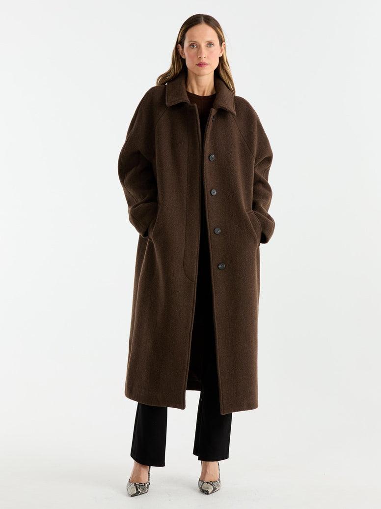 CLEO WOOL BLEND COAT - Chocolate