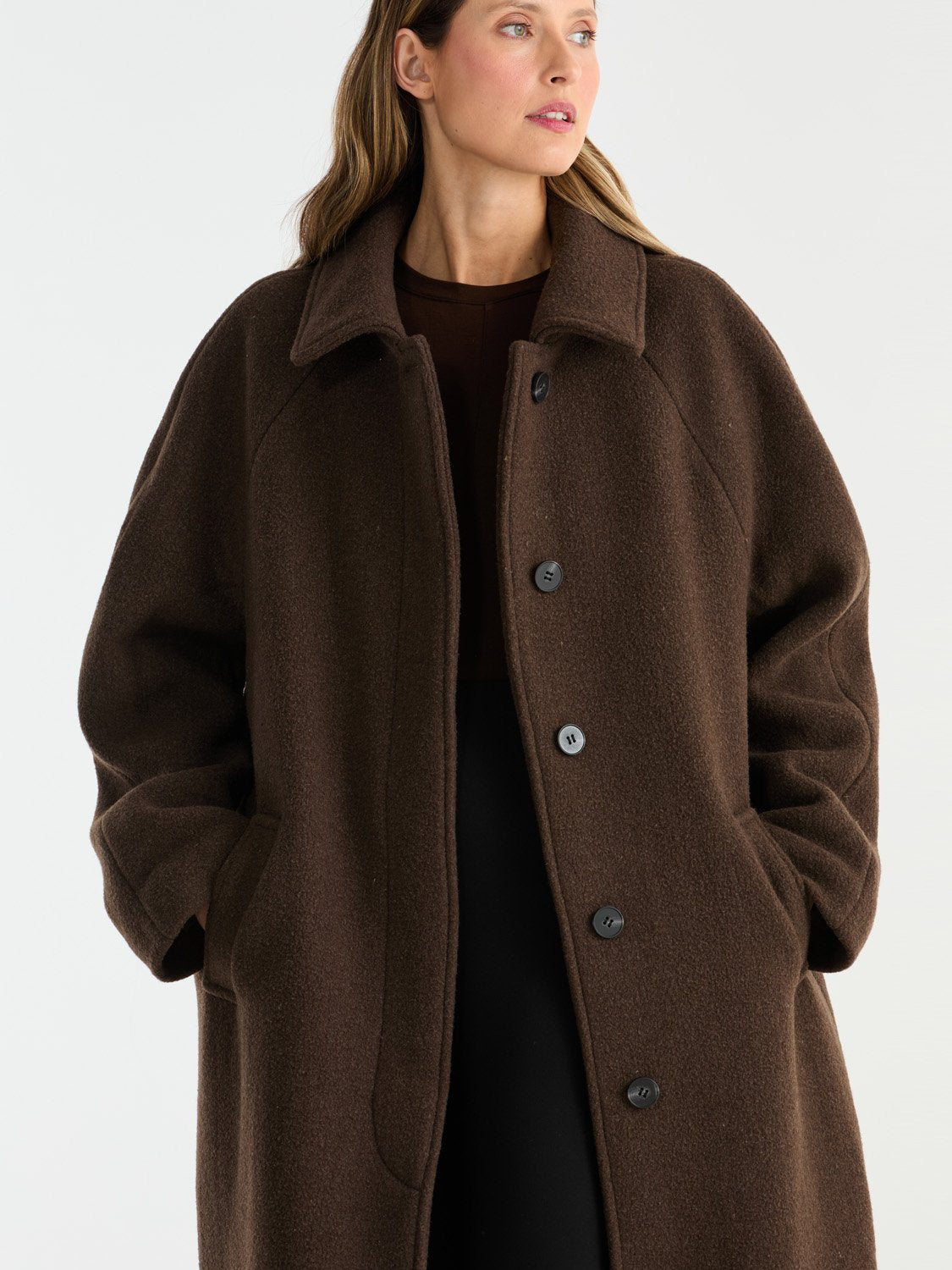 CLEO WOOL BLEND COAT - Chocolate