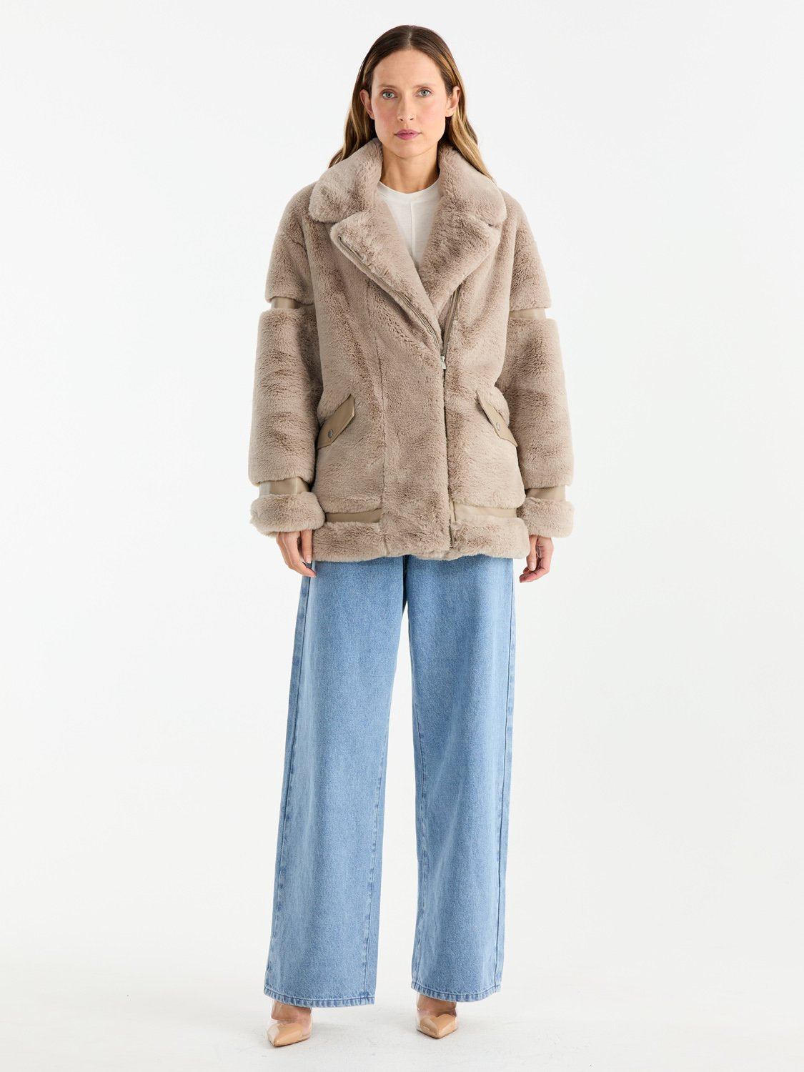 CLOVER FAUX FUR JACKET - Stone