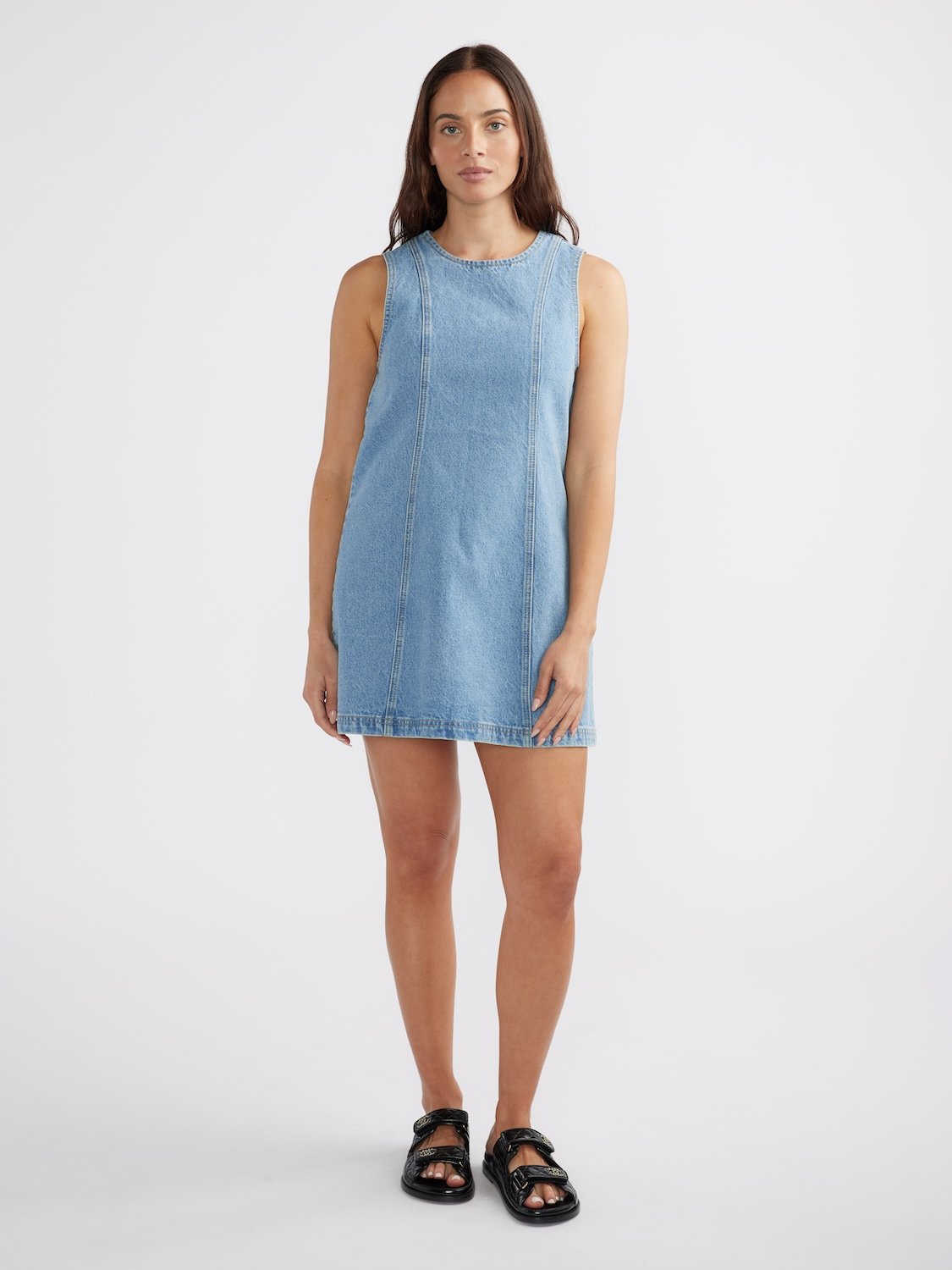 REESE DENIM MINI DRESS - Mid Blue Wash