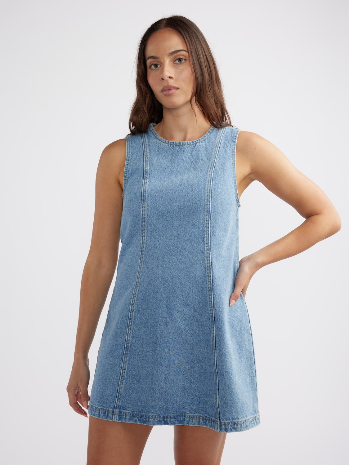 REESE DENIM MINI DRESS - Mid Blue Wash