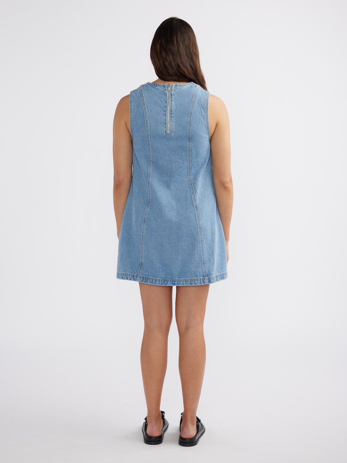 REESE DENIM MINI DRESS - Mid Blue Wash