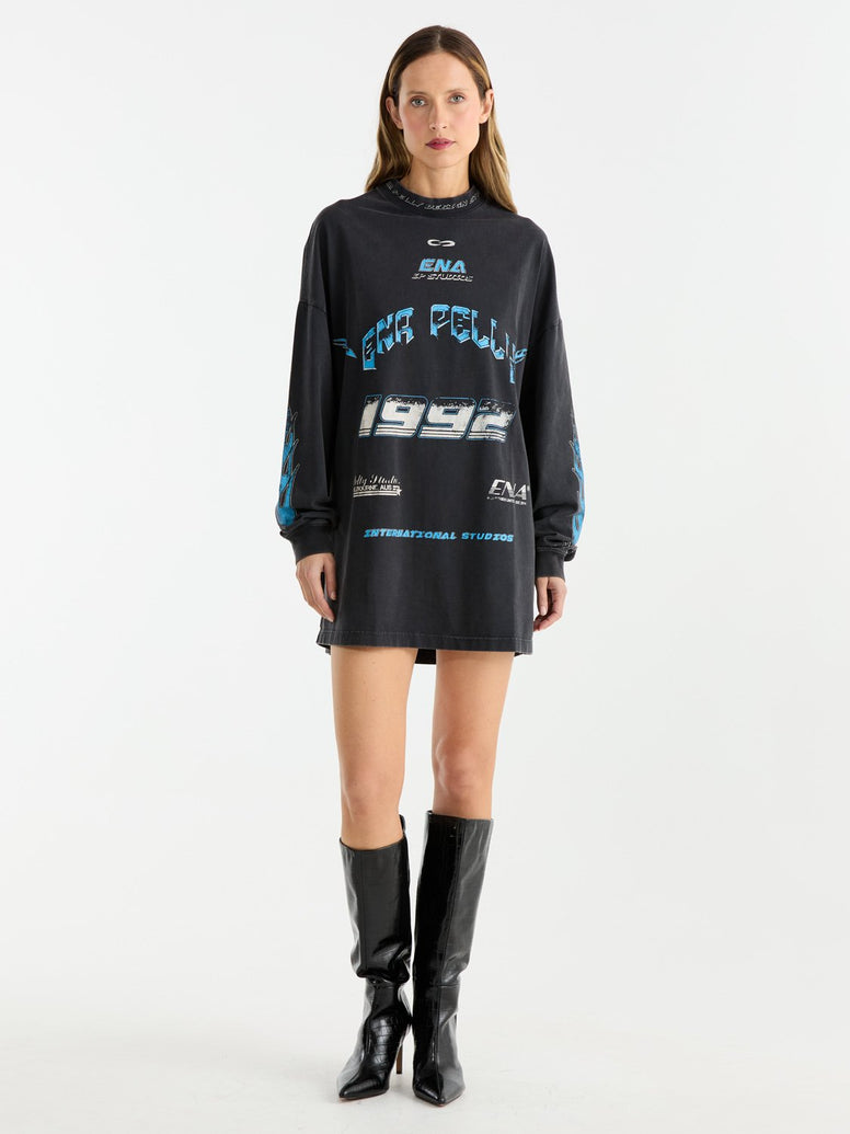 SPEEDWAY TEE DRESS - Washed Black