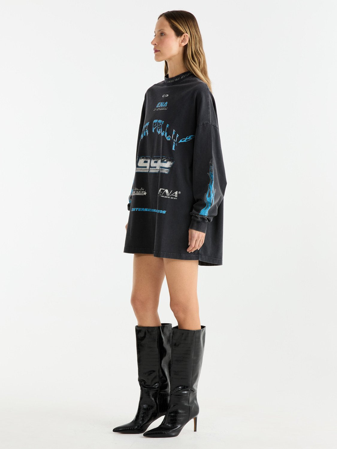 SPEEDWAY TEE DRESS - Washed Black