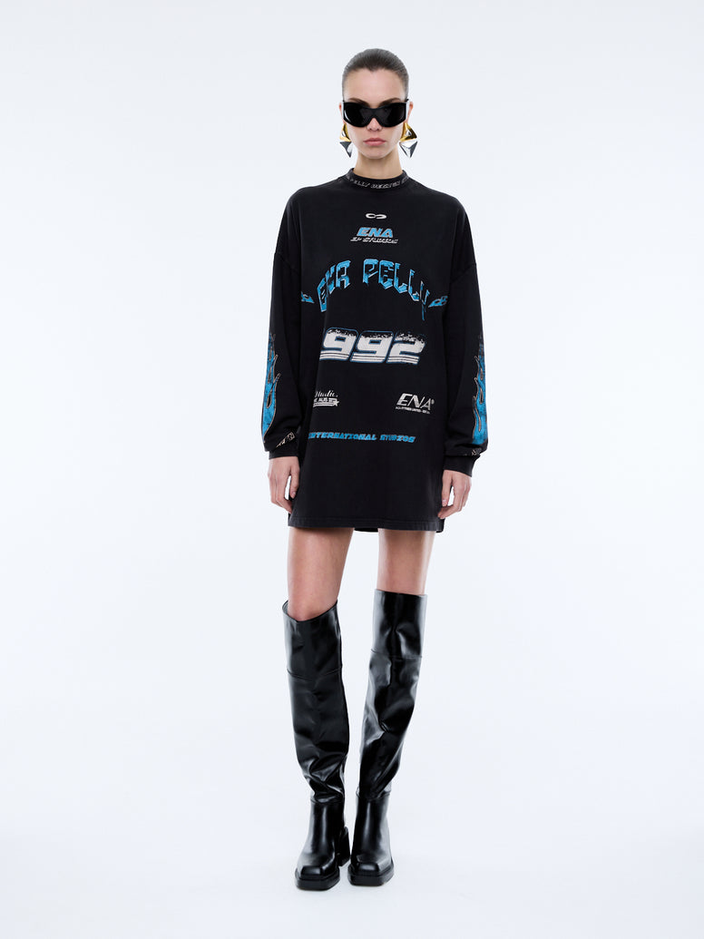 SPEEDWAY TEE DRESS - Washed Black
