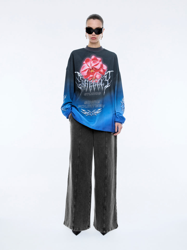 ORCHID LONG SLEVE TEE DRESS - Washed Black