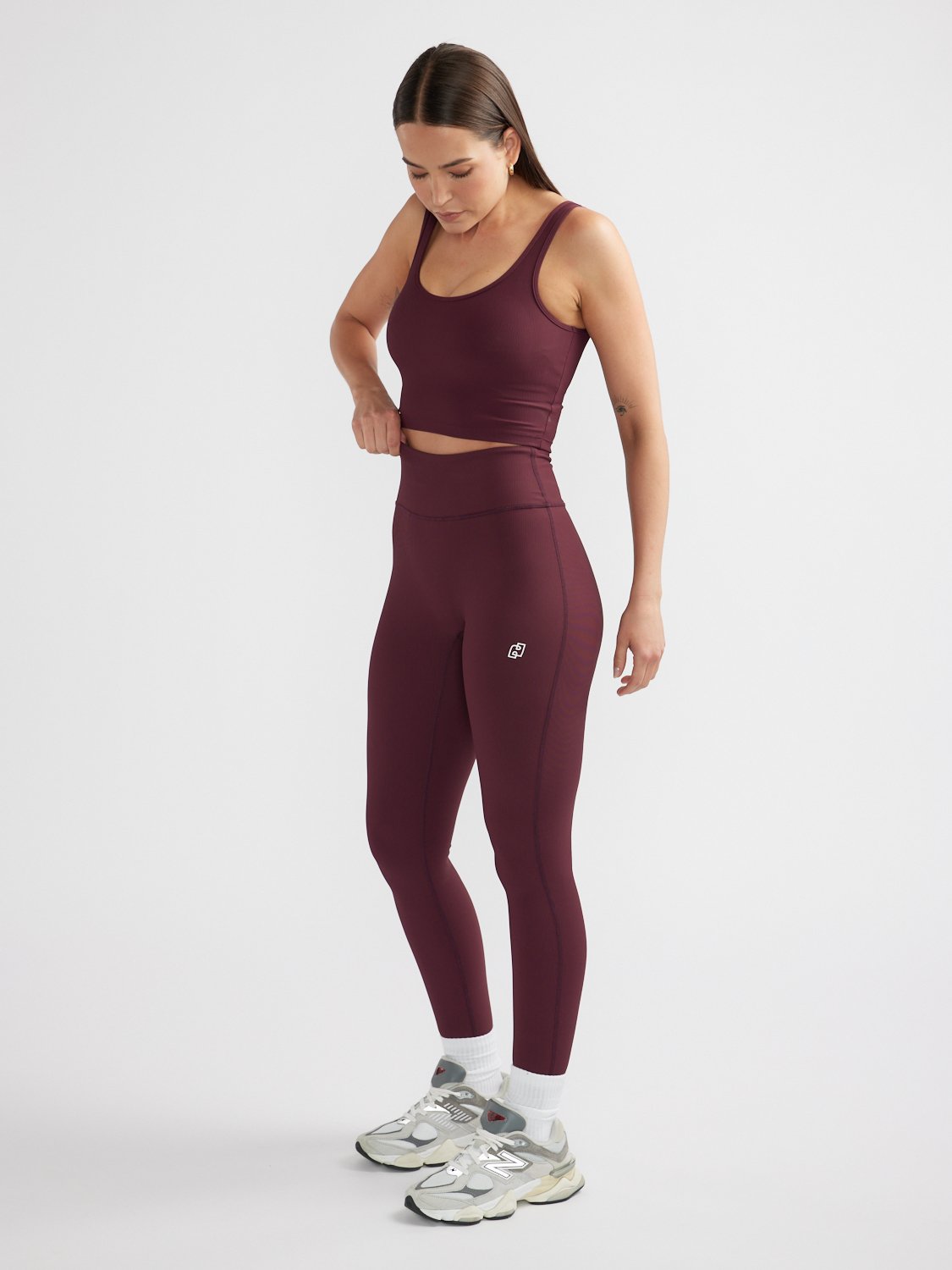 ATHLEISURE RIB LEGGING - Cherry Cola