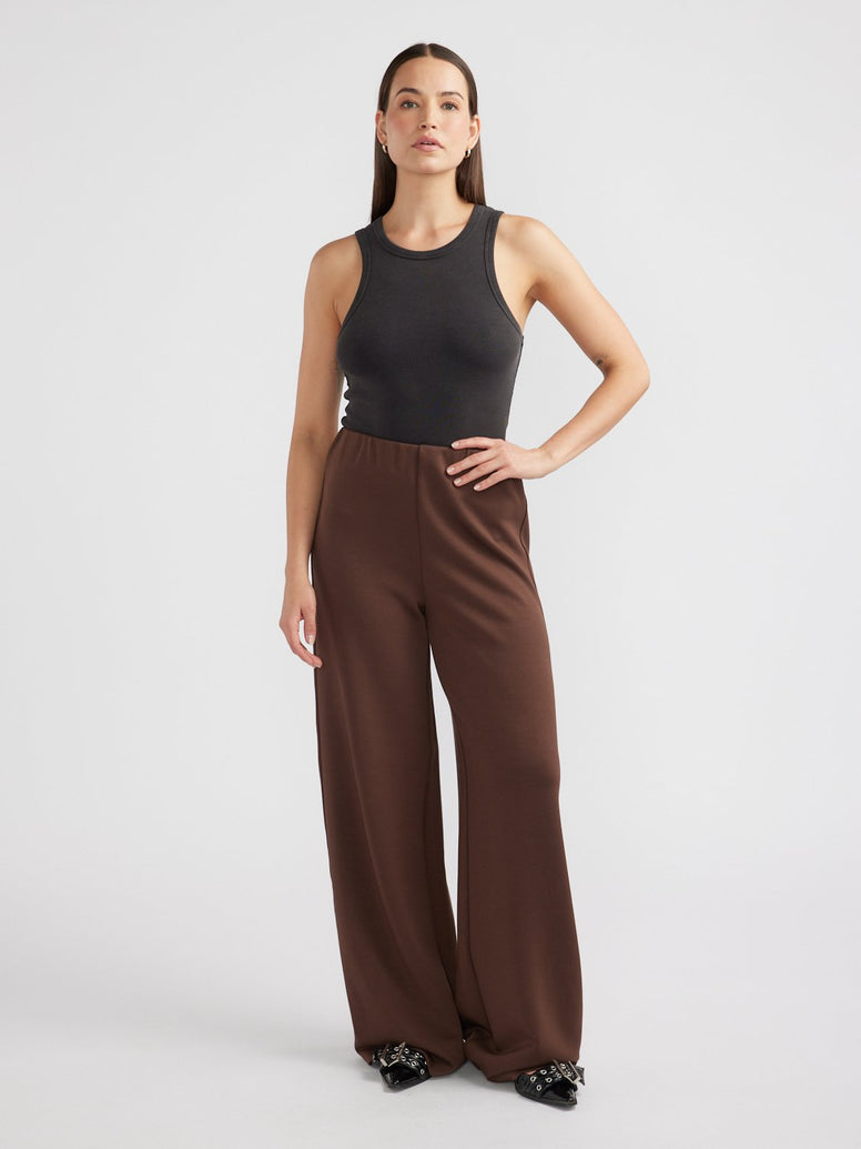 ALESSA RELAXED SOFT JERSEY PANT - Chocolate