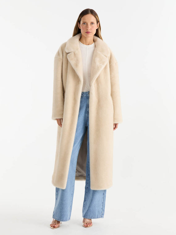 CARMELA FAUX FUR COAT - Sand