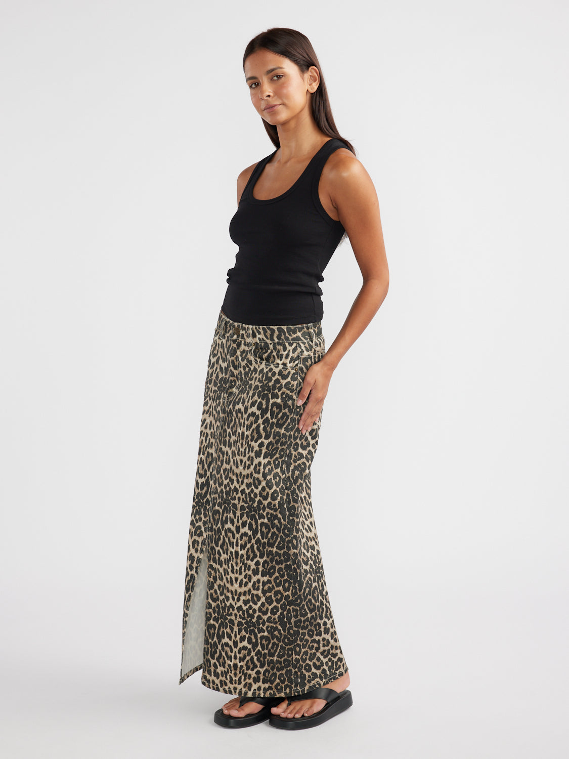 SURI DENIM MAXI SKIRT - Leopard Print