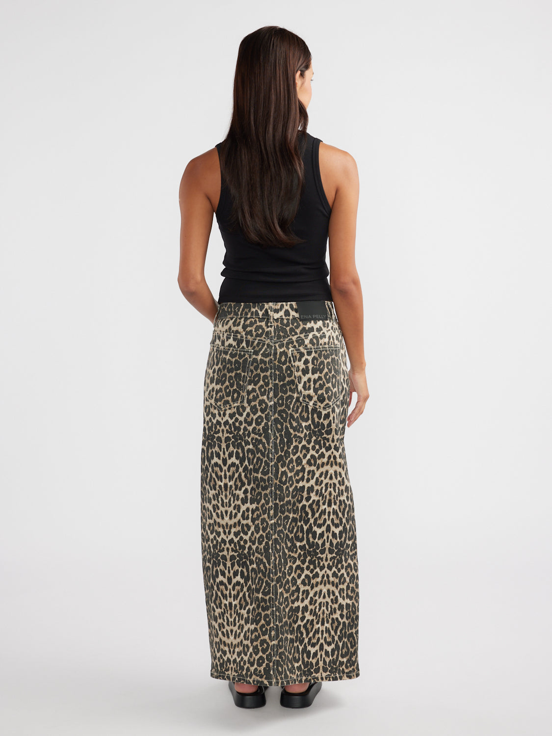 SURI DENIM MAXI SKIRT - Leopard Print