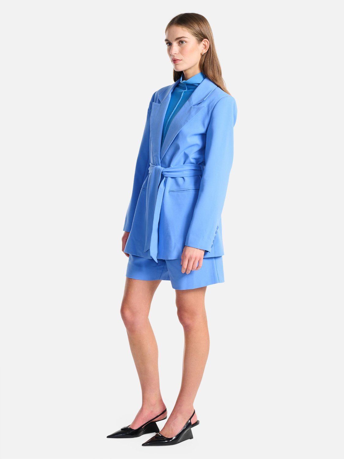 Hazel Tie Front Blazer - Mellow Blue