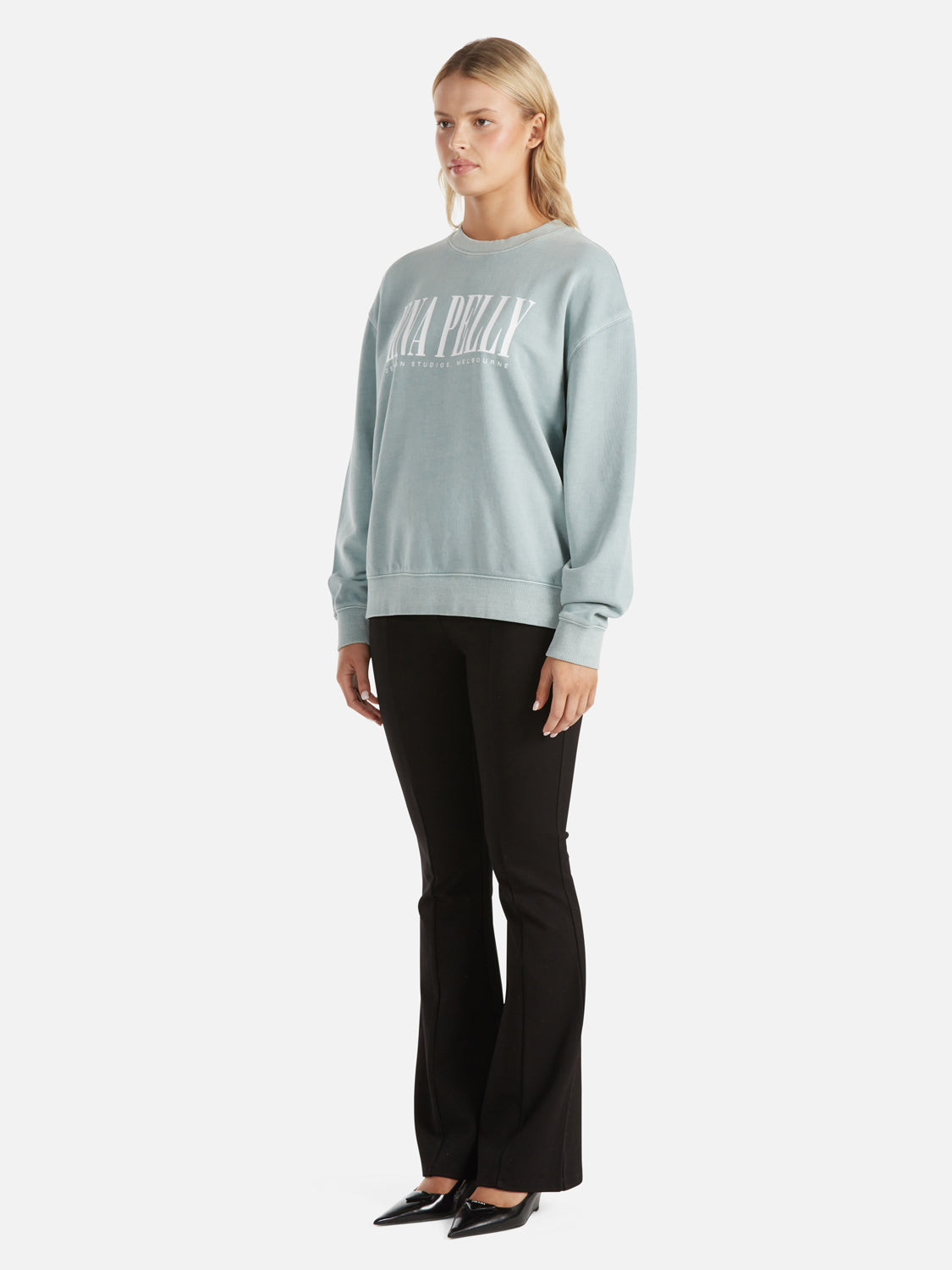 Lilly Oversized Sweater City Logo - Seafoam Wash