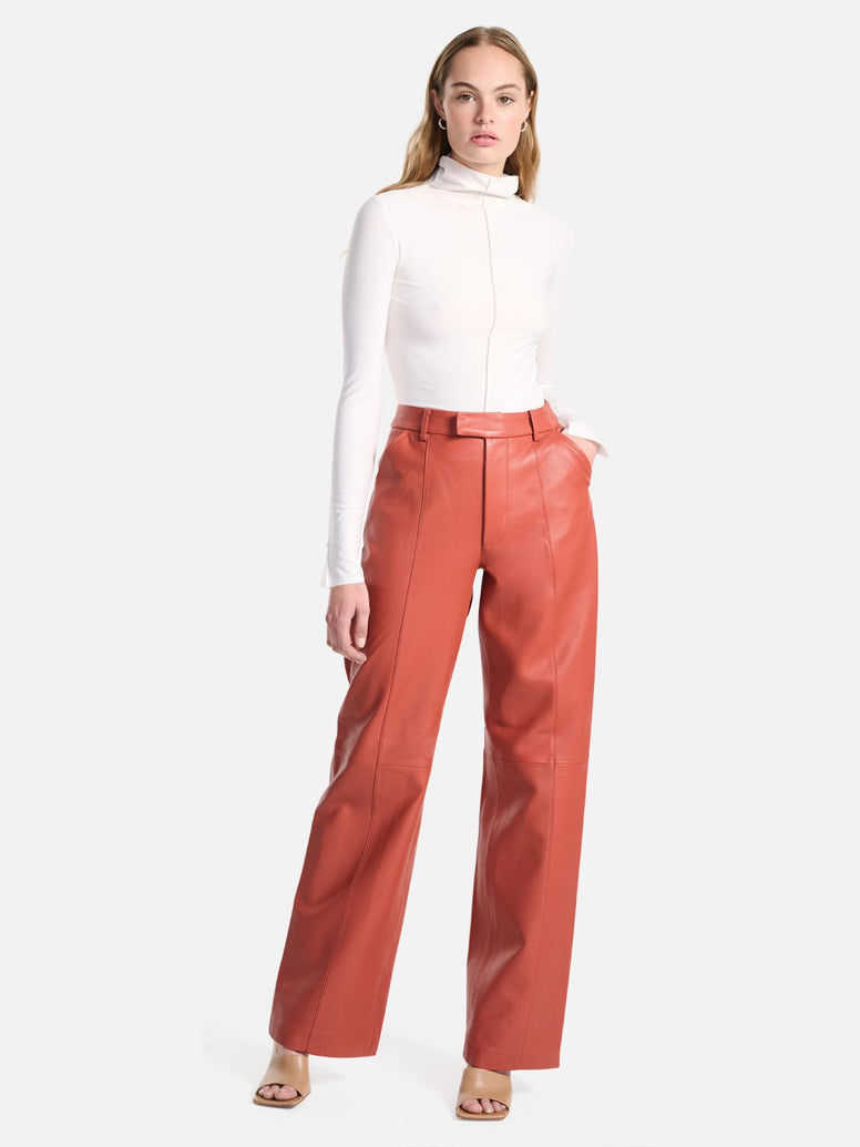 Danielle Leather Pant - Red Brick