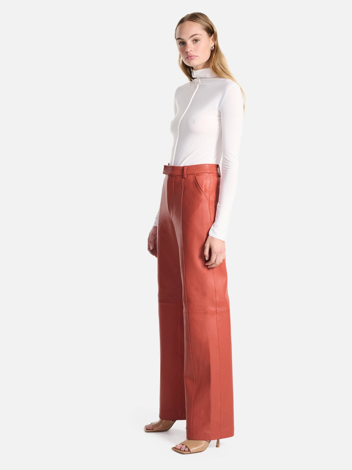 Danielle Leather Pant - Red Brick