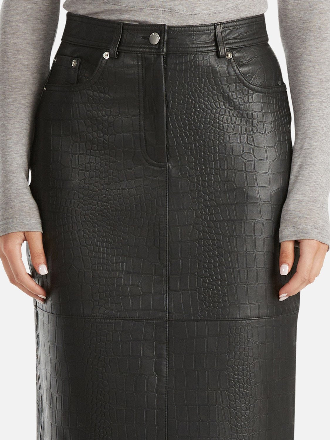 Eden Textured Leather Midi Skirt