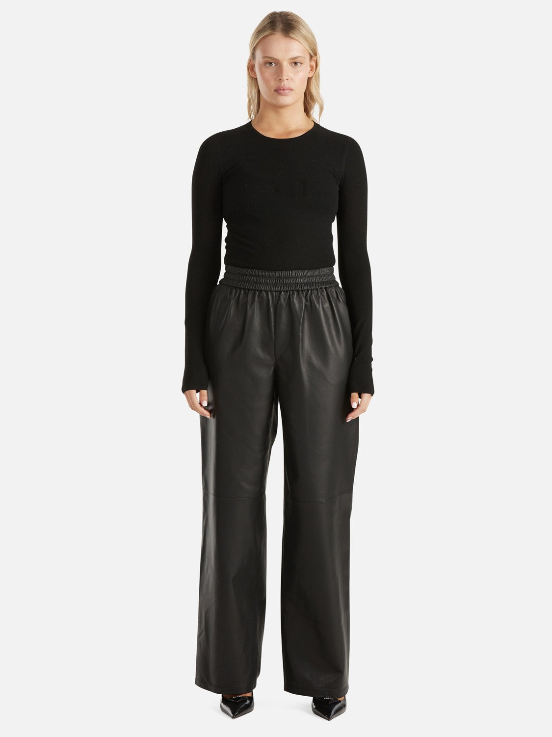 EVELYN RELAXED LEATHER PANT - BLACK