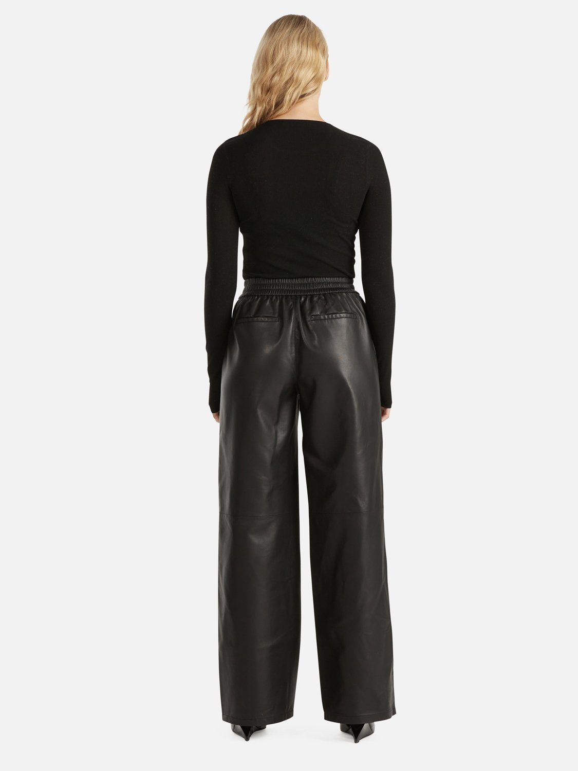 EVELYN RELAXED LEATHER PANT - BLACK