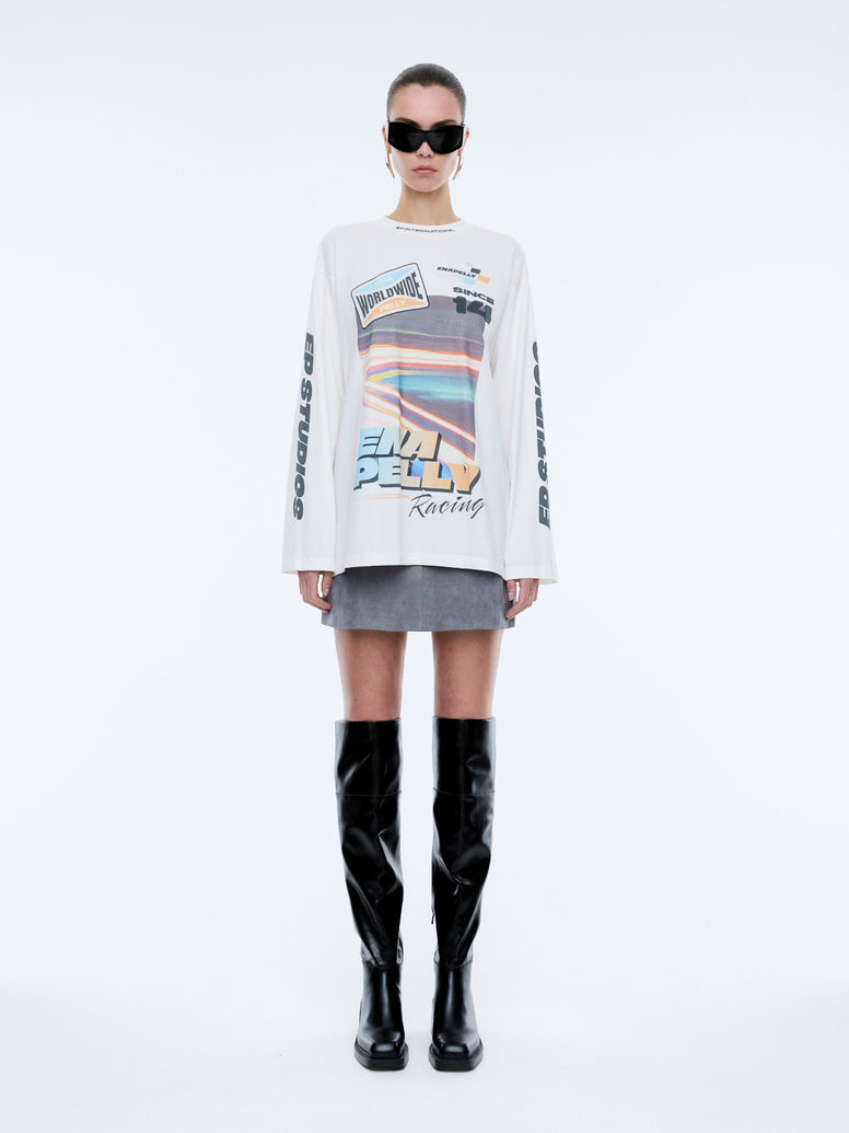 HIGHLINE LS MOTO TEE - Vintage White