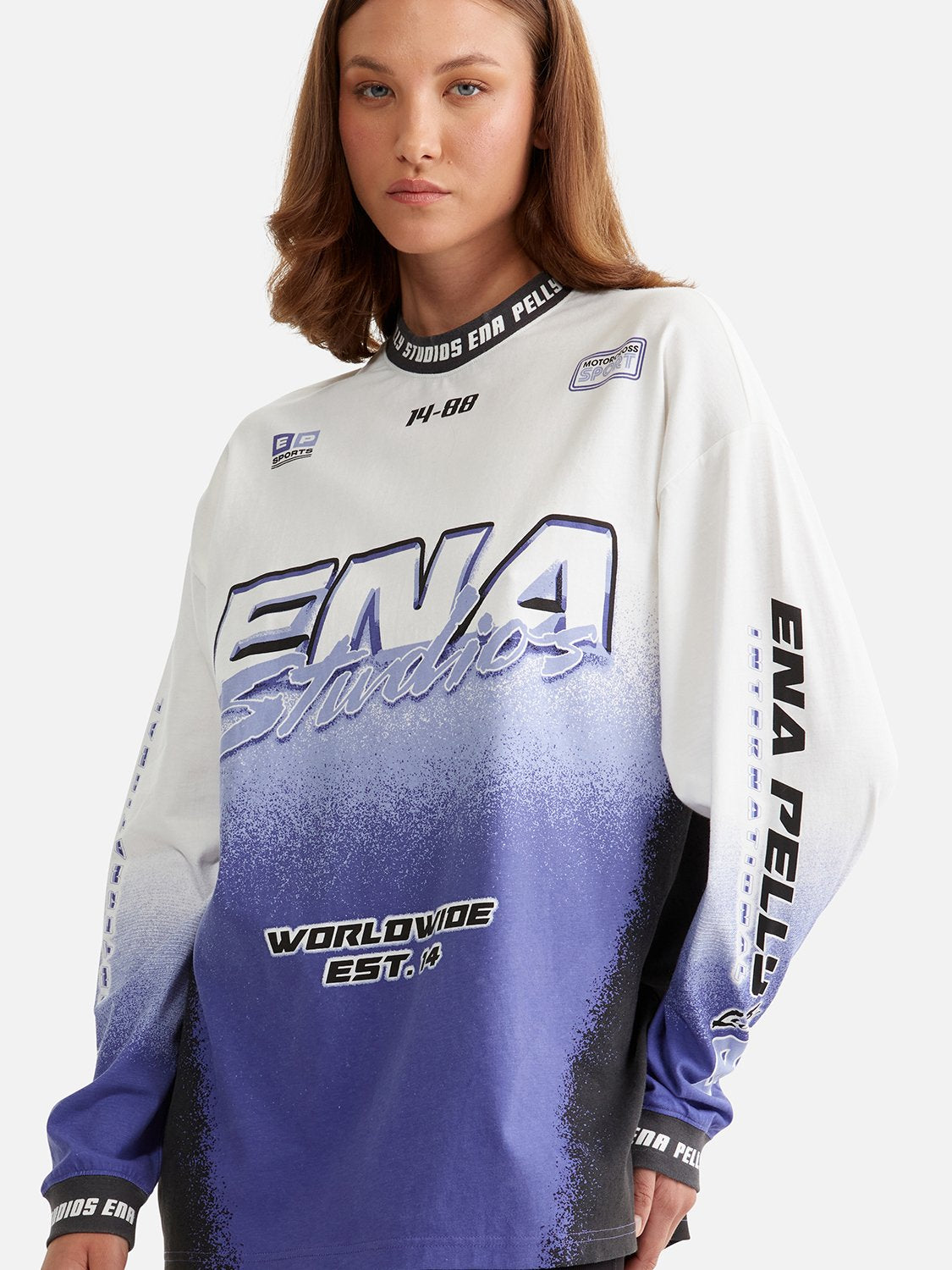 Racer Long Sleeve Tee - White/Iris