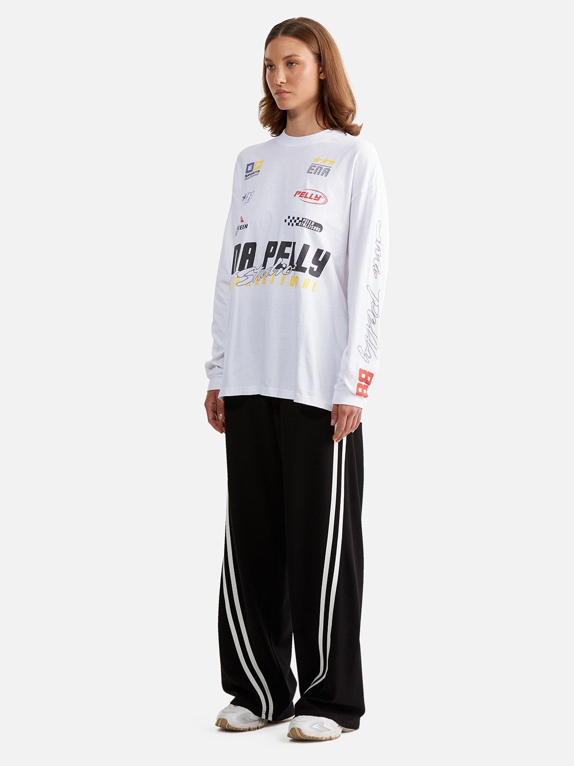 Mixed Logo Long Sleeve Tee - White